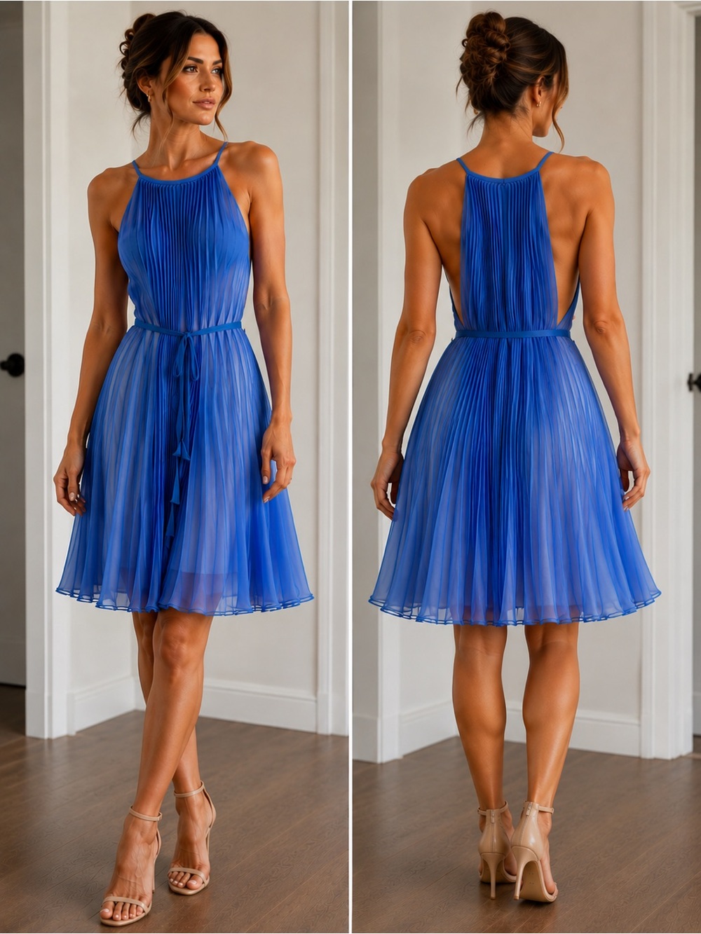 Blue Pleated Halter Dress - Ramy Brook
